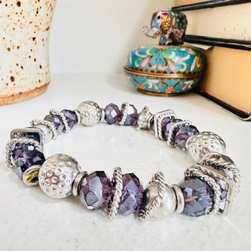 Elegant Silver and Purple Beaded Bracelet